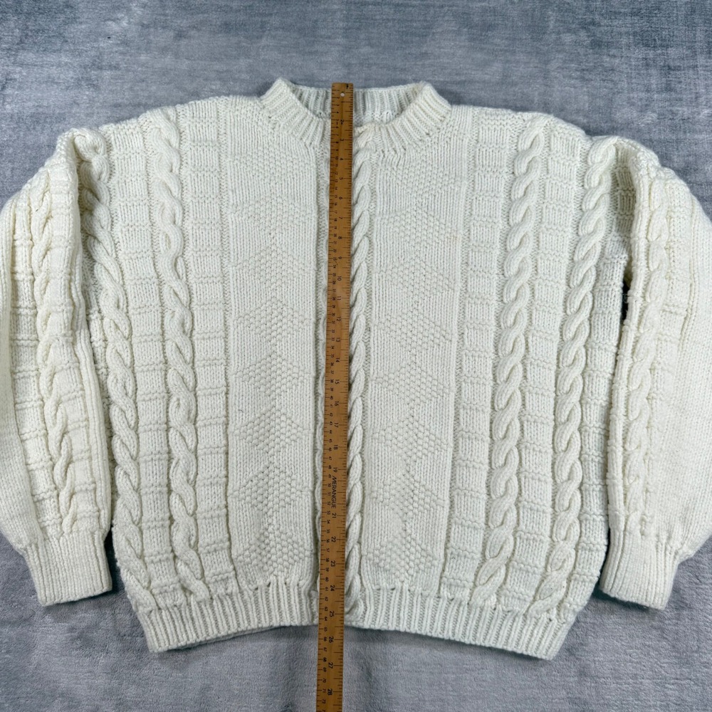Vintage Cable Knit Sweater Womens XL Cream Chunky Aran Fisherman Pullover - Picture 4 of 7